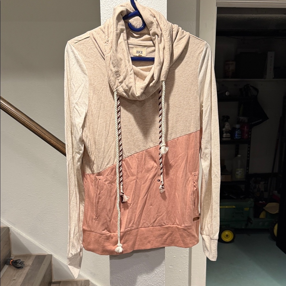 BKE Women's Cowl Neck Sweater - Cream and Pink
